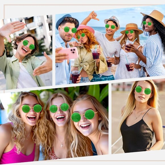 Chrorine Women's Gold Frame Green Lens Hippie Round 70s Retro Sun Glasses - Picture 6 of 6